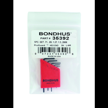 BONDHUS Set 5 Hex L-Wrench .71-2.0MM in Bag with Label 35392
